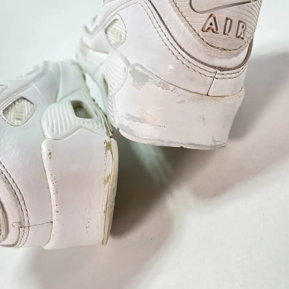 Nike Air Max 90 Triple White Low Top Casual Lifestyle Sneakers Youth Size 6Y